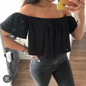 Bershka Crop Off The Shoulder Black Top Size M
